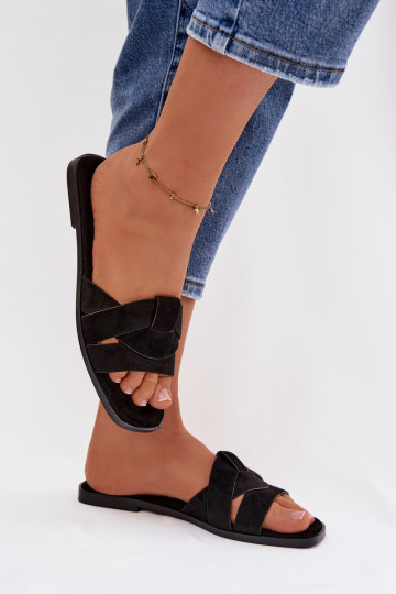 Pantofole Appartamento delle donne con strisce in ecopelle scamosciataoAe colore nero Florane 2