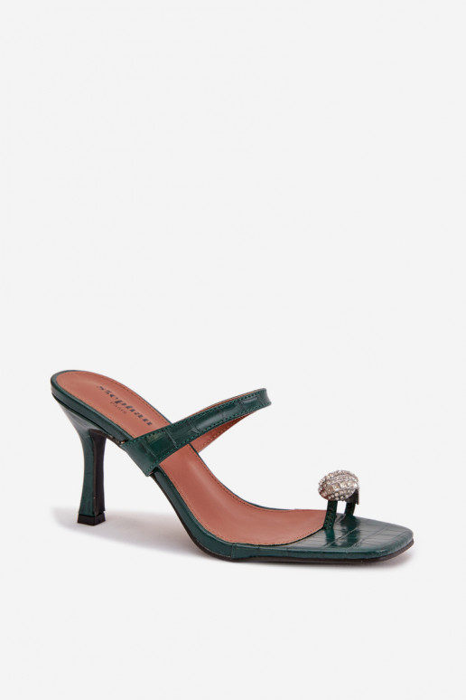 Pantofole da donna con tacchi sottili Con decorazioni Detalem ButelkoAa Zieleń Lorissa