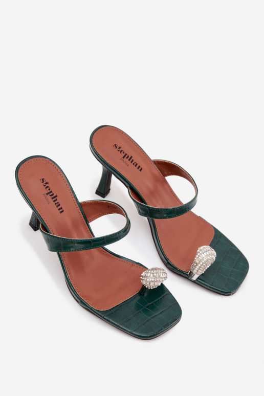 Pantofole da donna con tacchi sottili Con decorazioni Detalem ButelkoAa Zieleń Lorissa