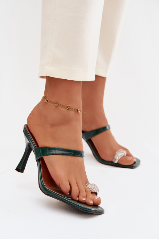 Pantofole da donna con tacchi sottili Con decorazioni Detalem ButelkoAa Zieleń Lorissa
