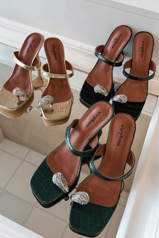 Pantofole da donna con tacchi sottili Con decorazioni Detalem ButelkoAa Zieleń Lorissa