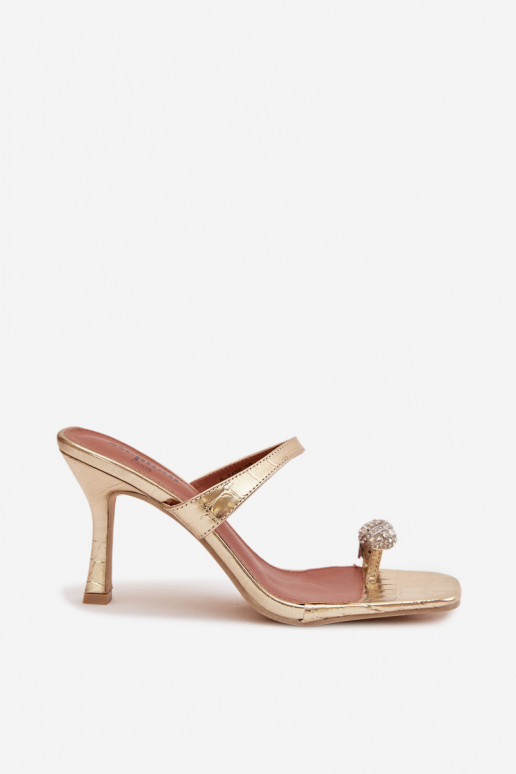 Pantofole da donna con tacchi sottili Con decorazioni Detalem colore dorato Lorissa