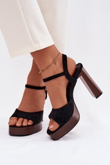 Sandali alti da donna con plateau in suede color nero Gralisse