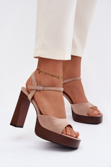 Sandali con tacco alto da donna e piattaformain ecopelle scamosciatau beige Gralisse 2