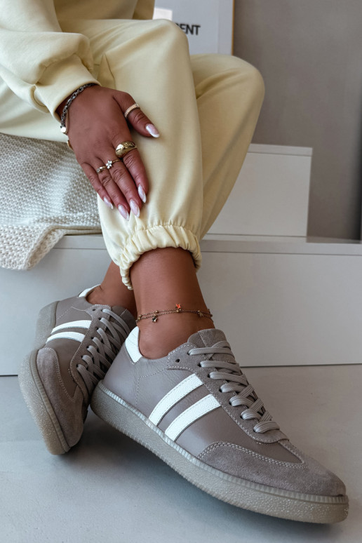 Zazoo N1068 Pelle Basso Scarpe modello sneakers Femminile beige