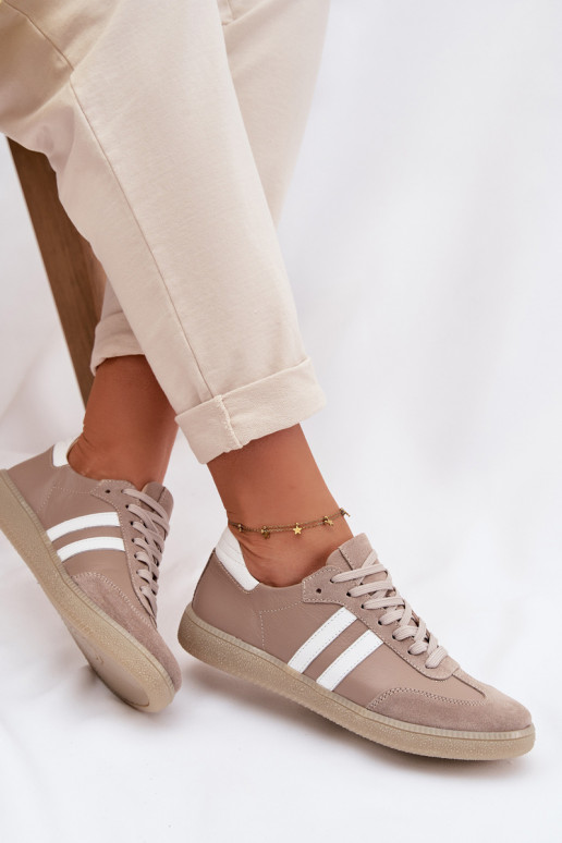 Zazoo N1068 Pelle Basso Scarpe modello sneakers Femminile beige