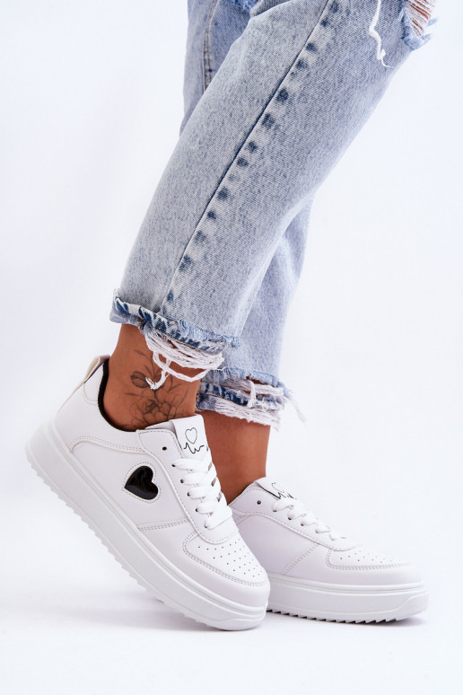 Elegantello classico scarpe da ginnastica Con il cuore Bianco-colore nero Amore