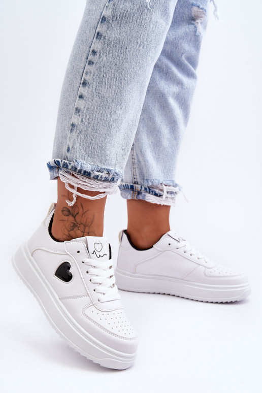 Elegantello classico scarpe da ginnastica Con il cuore Bianco-colore nero Amore