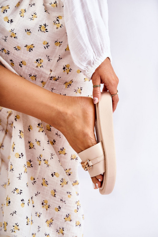 Pantofole alla moda con catene beige Megosa