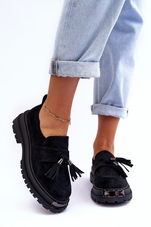 dalla pelle scamosciata scarpe mocassini da donna colore nero Ramvli