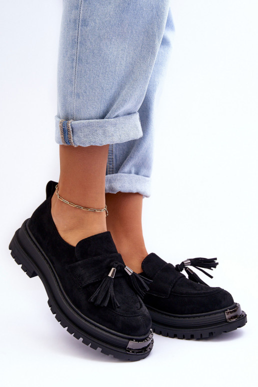 dalla pelle scamosciata scarpe mocassini da donna colore nero Ramvli