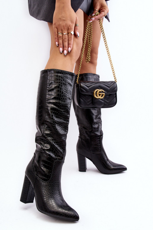 stivali da donna con i tacchi riscaldamento modelli di serpenti colore nero Delul