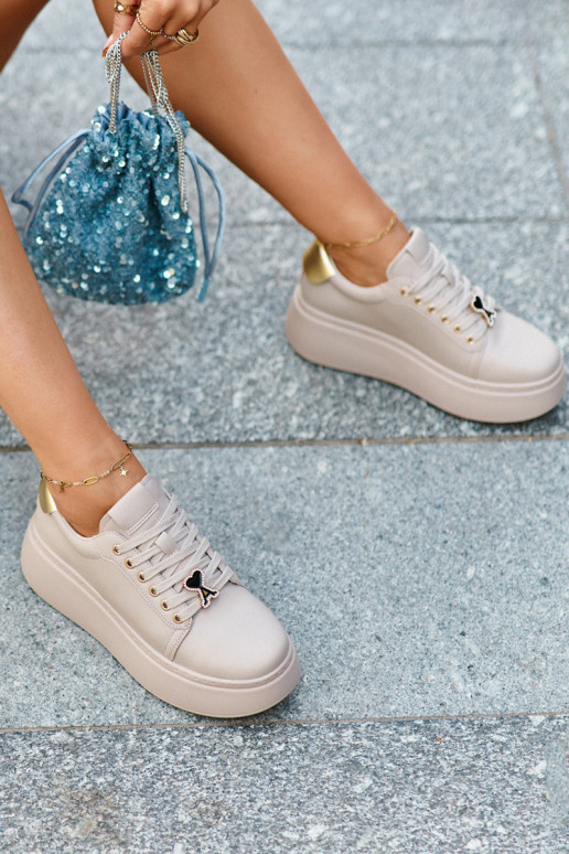 Femminile Pelle Scarpe modello sneakers con una piattaforma beige Vinceza 66700