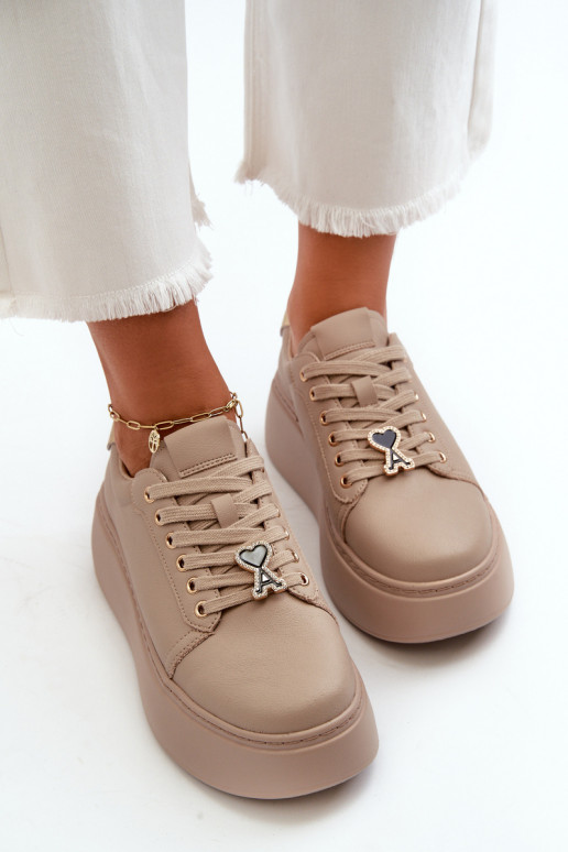 Femminile Pelle Scarpe modello sneakers con una piattaforma beige Vinceza 66700