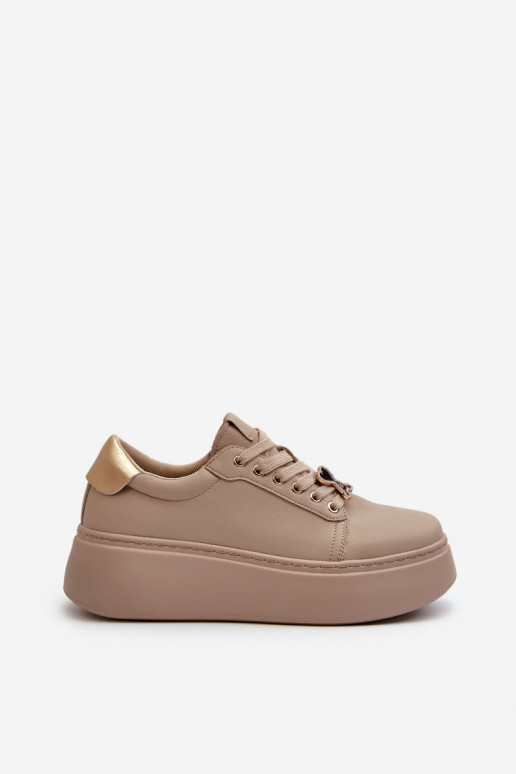 Femminile Pelle Scarpe modello sneakers con una piattaforma beige Vinceza 66700