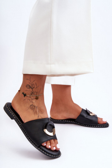 Femminile Pantofole con ornamenti colore nero Sherry 2