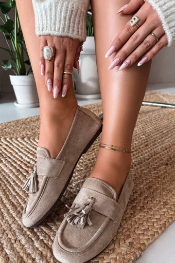 Mokasini da donna con frange color sabbia 2