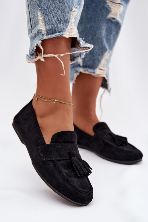 Mokasini da donna con frange color nero