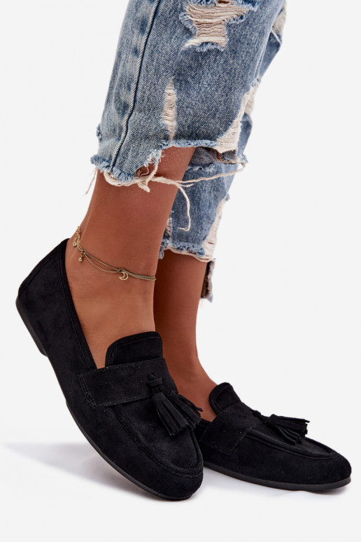 Mokasini da donna con frange color nero