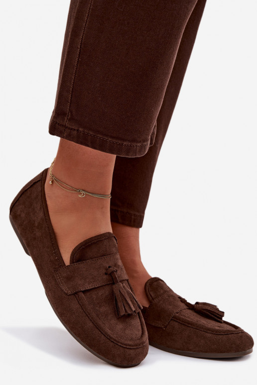 Mokasini da donna con frange color cioccolato