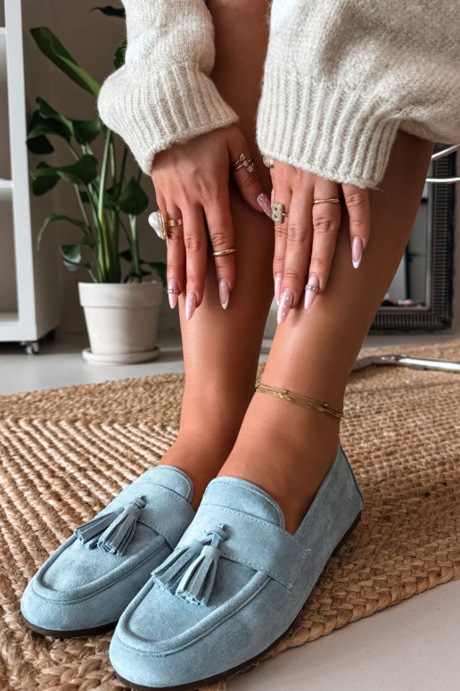 Mokasini da donna con frange color blu