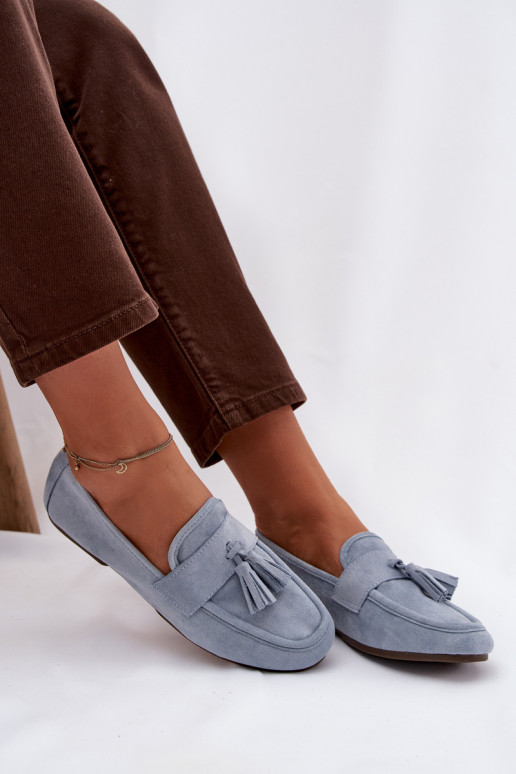 Mokasini da donna con frange color blu