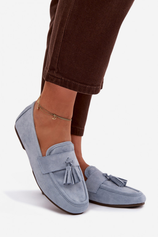 Mokasini da donna con frange color blu