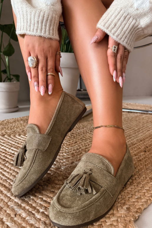 Mokasini da donna con frange color verde