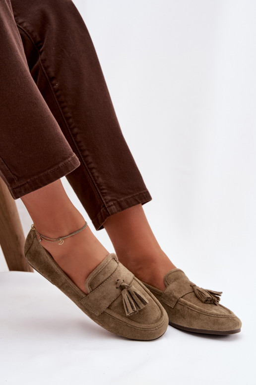 Mokasini da donna con frange color verde
