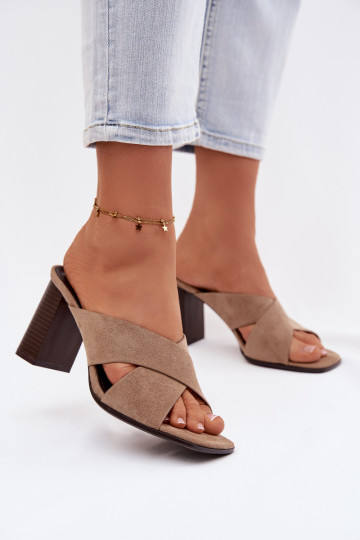 Pantofole da donna con tacco color sabbia Denessa 2
