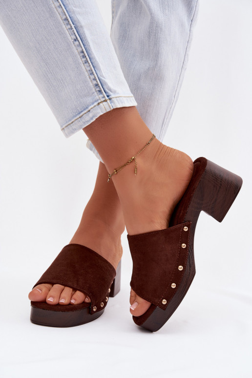 Pantofole da donna Klocke Ze colore doratomi Borchie CzekoladoAe Davessa