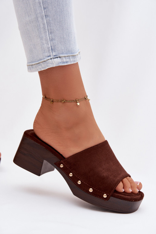 Pantofole da donna Klocke Ze colore doratomi Borchie CzekoladoAe Davessa