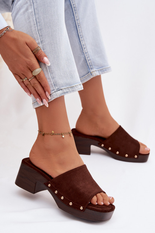 Pantofole da donna Klocke Ze colore doratomi Borchie CzekoladoAe Davessa