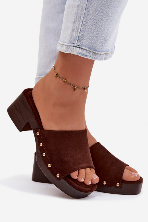 Pantofole da donna Klocke Ze colore doratomi Borchie CzekoladoAe Davessa