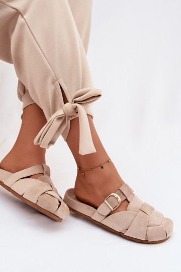 Pantofole da donna Mule con strisce I Złotą con fibbie beige Ganelle