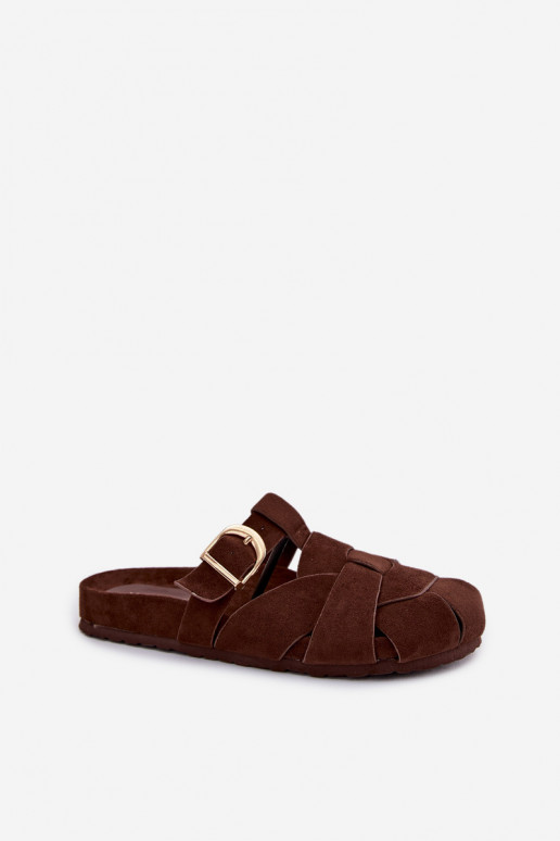 Pantofole da donna Mule con strisce I Złotą con fibbie CzekoladoAe Ganelle