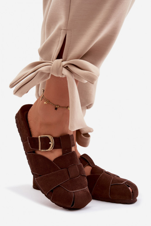 Pantofole da donna Mule con strisce I Złotą con fibbie CzekoladoAe Ganelle