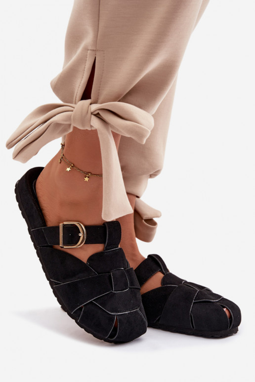 Pantofole da donna Mule con strisce I Złotą con fibbie colore nero Ganelle