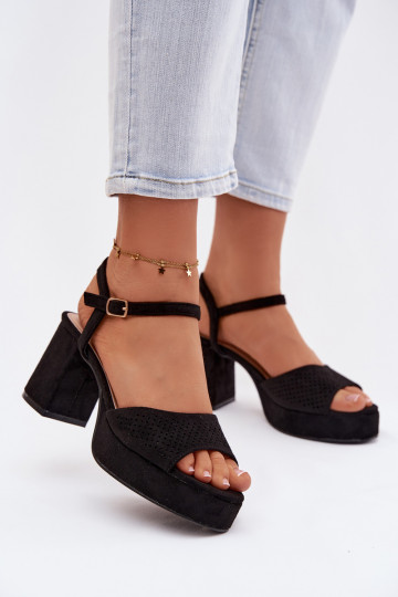 Sandali con tacco da donna in suede sintetico color nero Iserelle 2