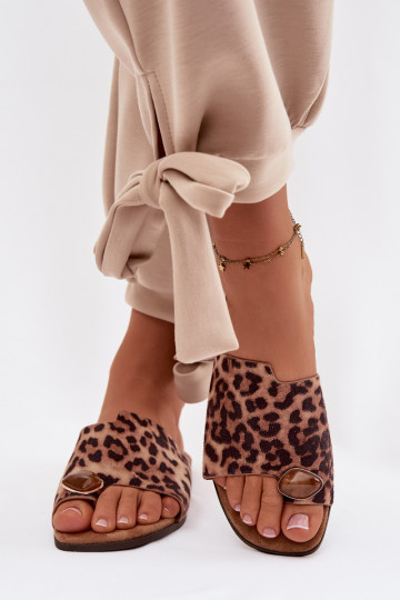 Pantofole piatte da donna con dettagli decorativi in suede sintetico con motivo leopardato Selavine 2