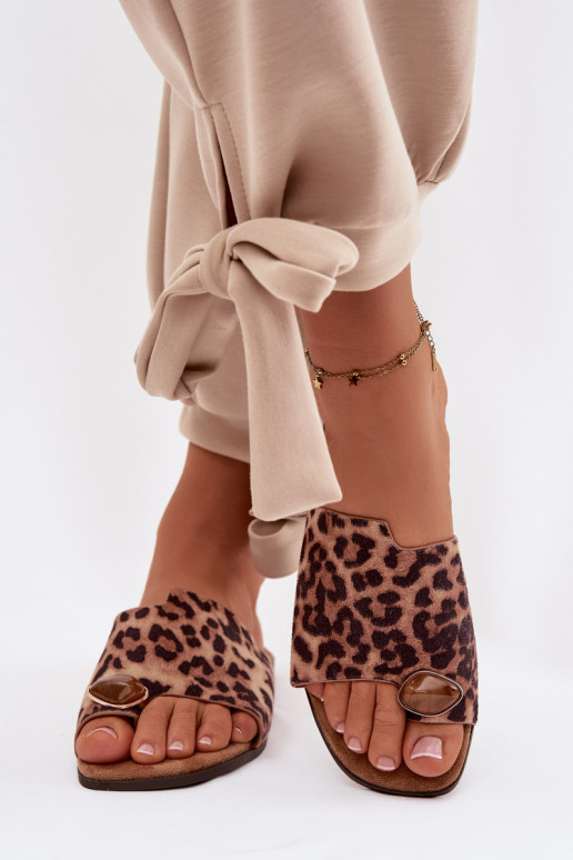 Pantofole Appartamento delle donne Con decorazioni Detalem in ecopelle scamosciataoAe con motivi di pelliccia di leopardo Selavi