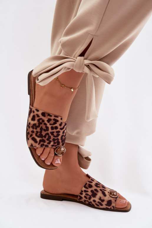 Pantofole Appartamento delle donne Con decorazioni Detalem in ecopelle scamosciataoAe con motivi di pelliccia di leopardo Selavi