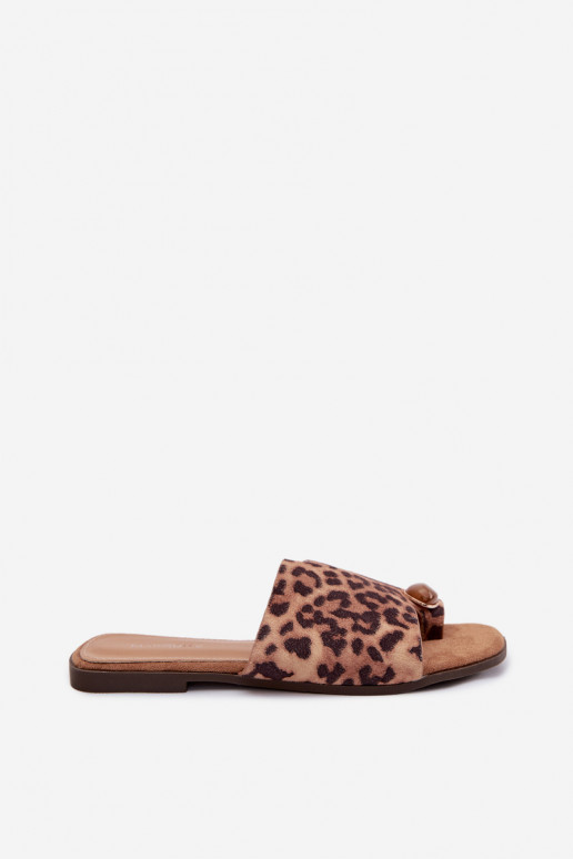 Pantofole Appartamento delle donne Con decorazioni Detalem in ecopelle scamosciataoAe con motivi di pelliccia di leopardo Selavi