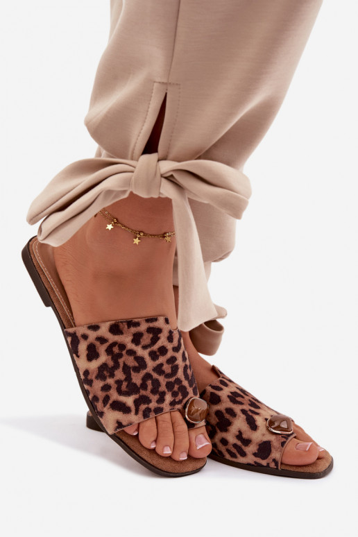 Pantofole Appartamento delle donne Con decorazioni Detalem in ecopelle scamosciataoAe con motivi di pelliccia di leopardo Selavi