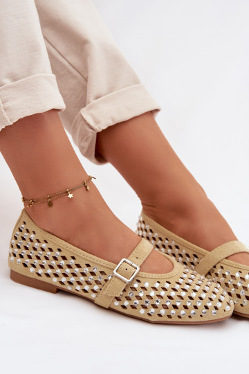 Ballerine da donna con elementi traforati, glitter e fasce color giallo Nilvessa