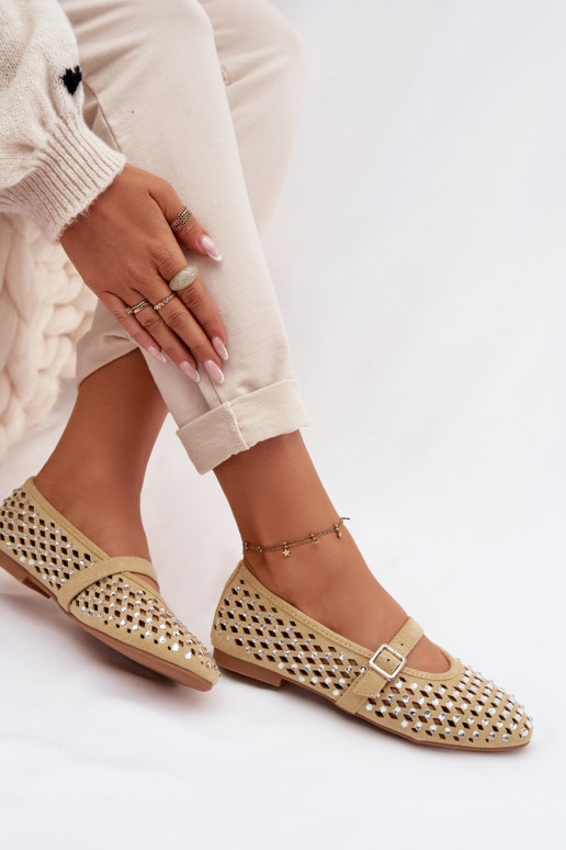 Ballerine Femminile con elementi traforati con gli occhi scintillanti I Strisceem colore giallo INilvessa