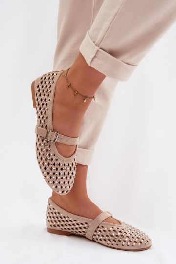 Ballerine Femminile con elementi traforati con gli occhi scintillanti I Strisceem beige INilvessa