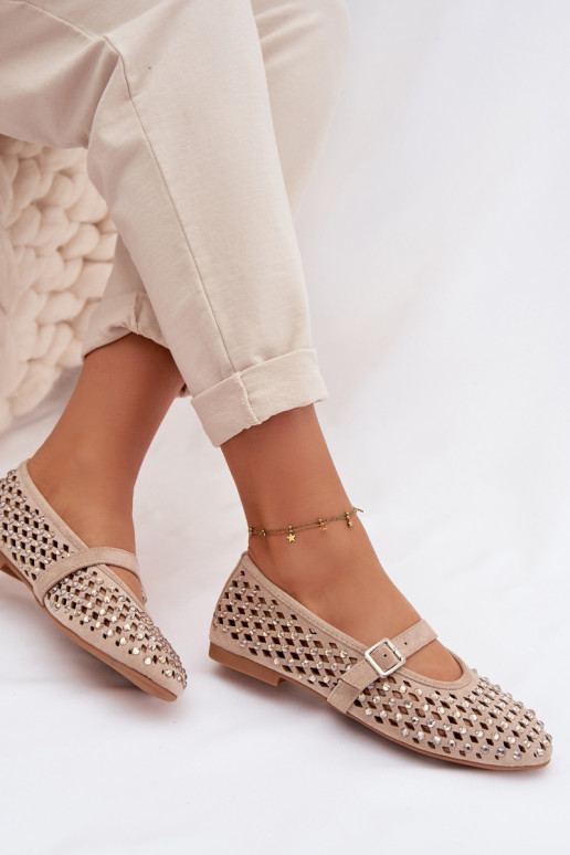 Ballerine Femminile con elementi traforati con gli occhi scintillanti I Strisceem beige INilvessa