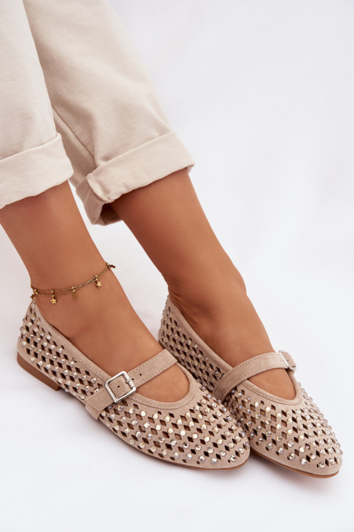Ballerine Femminile con elementi traforati con gli occhi scintillanti I Strisceem beige INilvessa