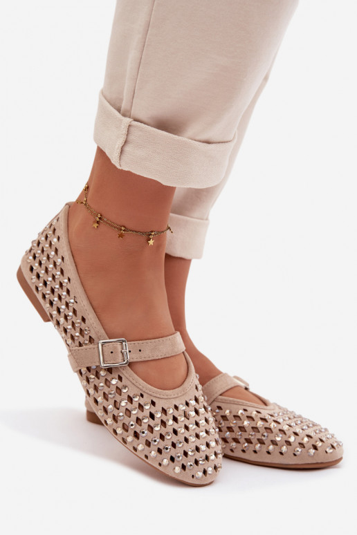 Ballerine Femminile con elementi traforati con gli occhi scintillanti I Strisceem beige INilvessa